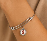 Red Awareness Ribbon Cabochon Charm Bracelet, Red Ribbon Jewelry, Awareness Gifts, AIDS HIV Heart Disease Awareness Charm