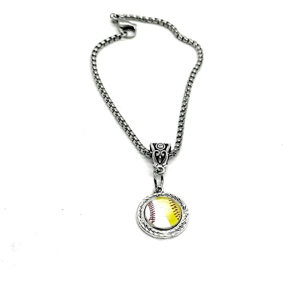 Split Baseball and Softball Cabochon Pendant Necklace, Mom Gift, Wife Gift, Gift For Her, Sports Mom, Team Mom, Friend Gift, Senior Mom