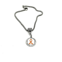 Orange Ribbon Pendant Necklace, Orange Ribbon Charm, Melanoma Awareness, Leukemia, Cultural Diversity, Kidney Cancer, Suicide Prevention