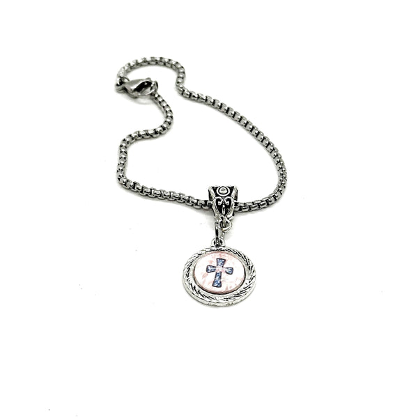 Cross Cabochon Charm Bracelet, Believer Gift, Baptism, Faith, Christian, Gift For Her, Daughter, Sunday School Gifts, Pastor's Wife, Sunday