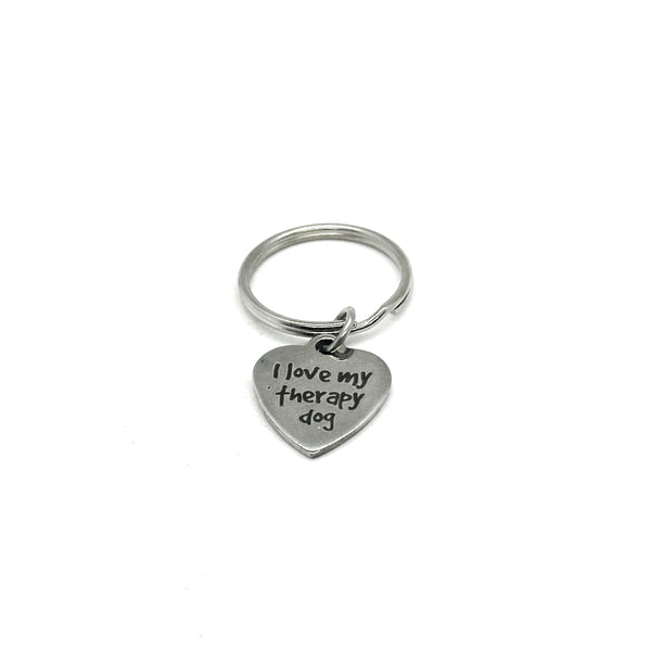 I Love My Therapy Dog Heart Charm Key Chain, Dog Owner, Dog Lover, Wife Gift, Daughter, Friend Gift, Dog Caregiver, Pet Lover Gift