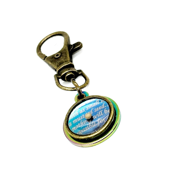 Antique Bronze Mustard Seed Scripture Clip On Charm, Key Chain Charm, Purse Charm, Matthew 17 20, Mustard Seed Faith Gifts, Believer Gift