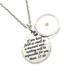 Mustard Seed Scripture Charm Necklace, Matthew 17 20 Bible Verse Necklace, Christian Jewelry, Believer Gift, Belief, Mountain Moving Faith