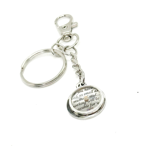 Mustard Seed Scripture Charm Key Chain, Matthew 17 20, Mustard Seed Faith, Christian Gift, Believer, Graduation Gift, Mountain Moving