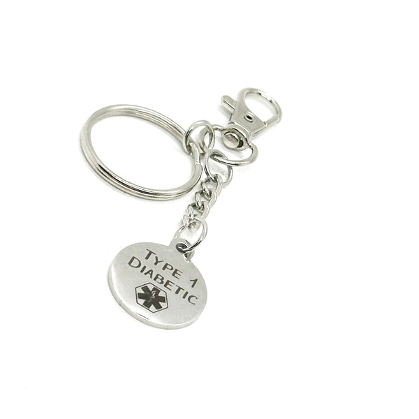 Type 1 Diabetic Condition Awareness Key chain, Diabetic Keychain, Medical Notification, Clip On Charm Keychain, Medical Condition, Caregiver