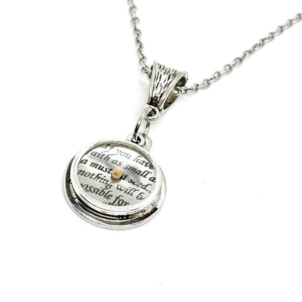 Mustard Seed Scripture Pendant Necklace, Matthew 17 20 Bible Verse Necklace, Christian Jewelry, Believer Gift, Belief, Mountain Moving Faith