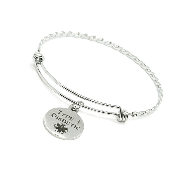Type 1 Diabetic Medical Condition Charm Bangle Bracelet, Medical Notice, Gift For Her, Awareness, Caregiver Notice, Medical Caduceus