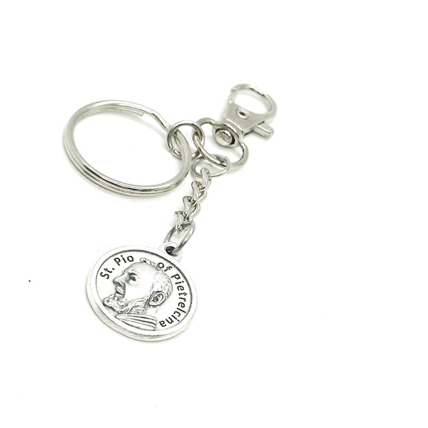 Saint Pio of Pietrelcina Charm Clip On Key Chain, Patron Saint of Civil Defense, Volunteers, Adolescents, Stress Relief, January Blues