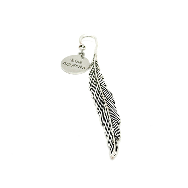 Kiss My Grits Charm Feather Stem Bookmark, Planner Bookmark, Gift For Her, Wife Gift, Funny Gifts, Funny Quotes, Sayings, Southern Girl Gift