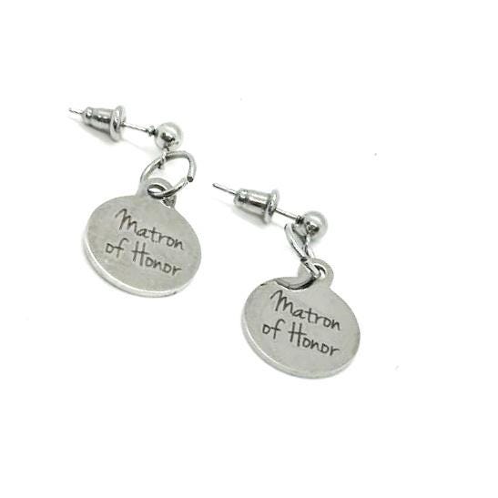 Matron Of Honor Charm Earrings, Wedding Party Gifts, Dress Rehearsal, Best Friend, Bridal Party Gifts, Sister In Law, Wedding Jewelry
