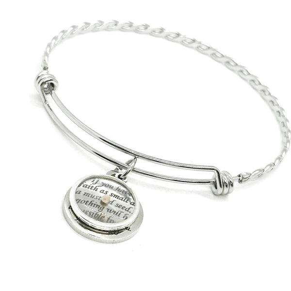 Mustard Seed Bracelet Faith Jewelry Christian Bracelet for Women Spiritual Inspiration Bible Verse Matthew Quote Engraved Bangle Stainless