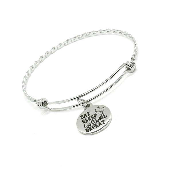 Eat Sleep Softball Repeat Charm Bracelet, Planner Bookmark, Wife Gift For Her, Softball Player, Softball Mom, Team Mom Gift, Daughter Gift