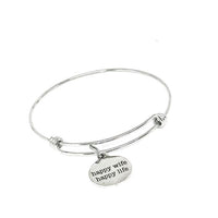 Happy Wife Happy Life Stainless Steel Bracelet Adjustable Bangle With 19mm Charm Funny Marriage Gift For Wife Or Husband Anniversary