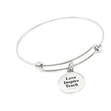 Love Inspire Teach Bracelet Stainless Steel Adjustable Bangle With 19mm Charm Teacher Appreciation Gift Inspirational Jewelry For Her