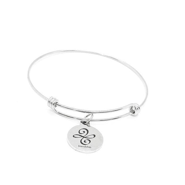 Friendship Symbol Charm Bracelet Stainless Steel 19mm Round Charm Meaningful Gift For Best Friend Adjustable Bangle Jewelry