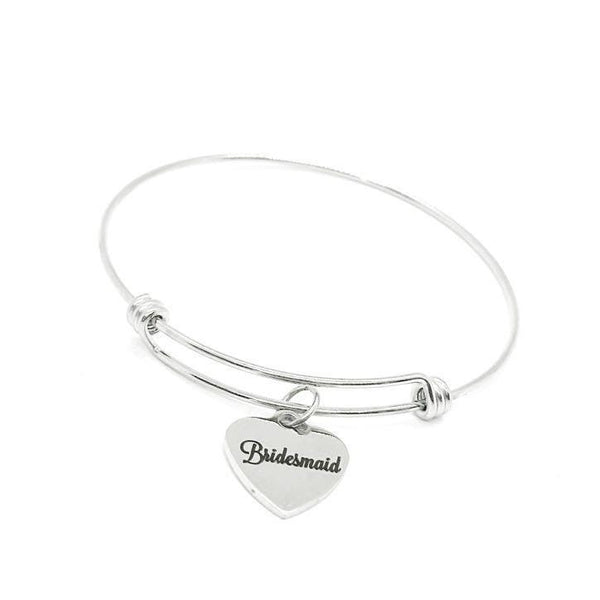 Bridesmaid Charm Bracelet Stainless Steel Heart Wedding Party Jewelry Proposal Gift For Bridesmaid Bridal Shower Favor Adjustable Bangle