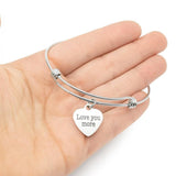 Love You More Charm Bracelet Stainless Steel Heart Jewelry Gift For Her Romantic Anniversary Bangle Wife Girlfriend Adjustable Bracelet