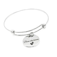 Born Into Heaven Charm Bracelet Stainless Steel Memorial Jewelry Baby Loss Keepsake Infant Remembrance Gift Infant Loss Adjustable Bangle