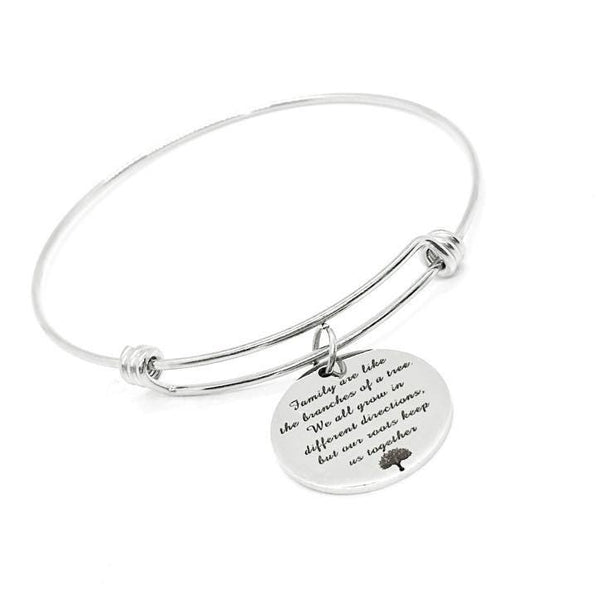 Family Tree Charm Bracelet Stainless Steel Roots Quote Jewelry Gift For Mom Sister Grandma Family Bond Adjustable Bangle Love Grows