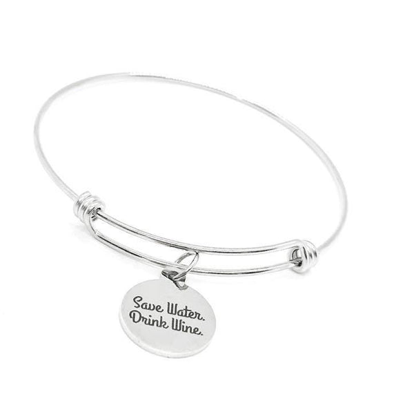 Save Water Drink Wine Charm Bracelet Stainless Steel Wine Lover Gift Funny Jewelry For Her Adjustable Bangle Wine Quote Bracelet