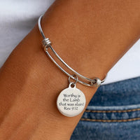 Worthy Is The Lamb Bracelet Revelation 5 12 Scripture Jewelry Christian Gift Faith Bracelet Stainless Steel Adjustable Bible Verse Charm