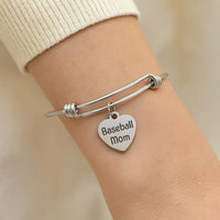 Baseball Mom Charm Bracelet Stainless Steel Heart Sports Mom Jewelry Adjustable Bangle Gift For Her Proud Baseball Mama Accessory