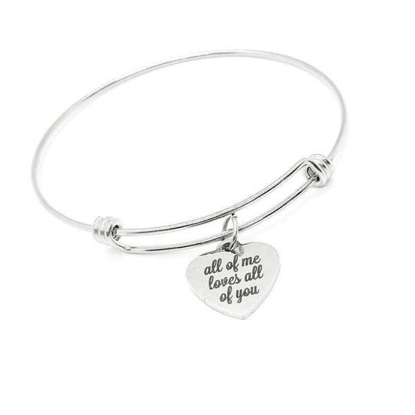 All Of Me Loves All Of You Stainless Steel Heart Charm Bangle Bracelet Romantic Jewelry Gift For Wife Girlfriend Anniversary Wedding