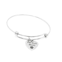 Pit Bull Mom Stainless Steel Heart Charm Bracelet Dog Lover Jewelry with 19mm Charm Adjustable Bangle Gift for Pitbull Owners