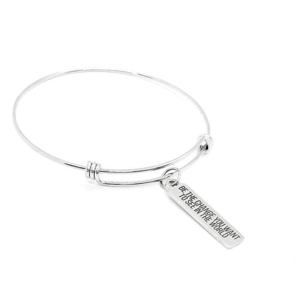 Be The Change You Want To See In The World Stainless Steel Bracelet 8mm x 34mm Charm Adjustable Bangle Inspirational Jewelry