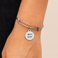I Love My Squad Stainless Steel Bracelet 19mm Round Charm Adjustable Bangle Friendship Jewelry Gift for Best Friends Team Spirit