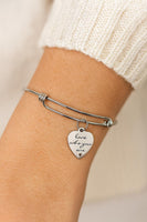 Love Who You Are Stainless Steel Bracelet 19mm Heart Charm Adjustable Bangle Inspirational Jewelry Self Love Gift for Women