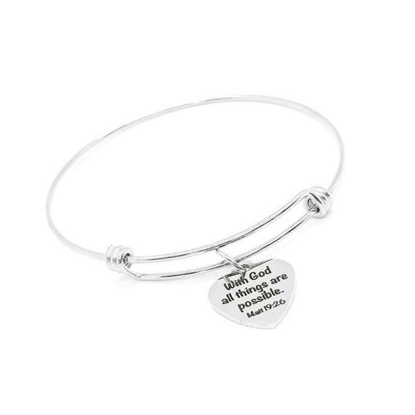 Stainless Steel Bible Verse Bracelet With God All Things Are Possible Matthew 19 26 Heart Charm Christian Jewelry Inspirational Gift