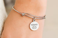 Therapist Stainless Steel Adjustable Bangle Bracelet With Brain Charm Gift For Counselors Psychologists Mental Health Professionals