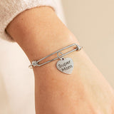 Super Mom Stainless Steel Adjustable Bangle Bracelet With Heart Charm Mother’s Day Birthday Gift For Mom From Daughter Or Son