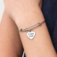 I Love Judo Stainless Steel Adjustable Bangle Bracelet With Heart Charm Sports Jewelry Gift For Martial Arts Athlete Or Fan