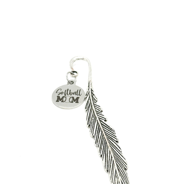 Softball Mom Charm Stem Bookmark, Hook Bookmark, Reader Gift For Her, Senior Moms, Planner Bookmark, Feather, Team Mom, Wife Gift