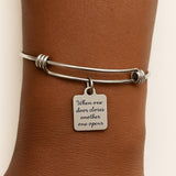When One Door Closes Another One Opens Stainless Steel Inspirational Charm Bangle Bracelet Adjustable 19mm Square Pendant