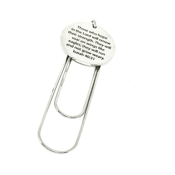 Hope In The Lord and Soar On Wings Like Eagles Charm Bookmark, Paperclip Bookmark Run And Not Grow Weary, Isaiah 40 31, Scripture, Christian