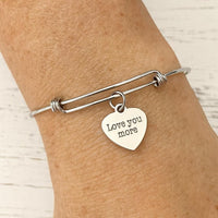 Love You More Stainless Steel Heart Charm Bracelet Adjustable Bangle Romantic Jewelry Gift For Her Couples Anniversary Valentine Accessory