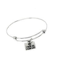 I Run So I Can Eat Stainless Steel Bracelet, Funny Runner Gift Adjustable Bangle for Foodies Joggers Fitness Lovers and Cupcake Fans