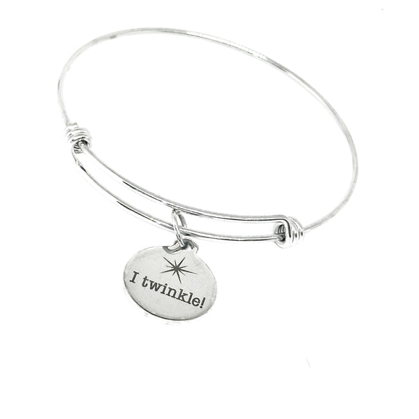 I Twinkle Stainless Steel Bracelet, Adjustable Sparkle Charm Bangle Gift For Her Fun Jewelry Shiny Personality Encouragement Star Lover