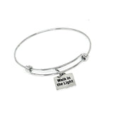 Walk In The Light Inspirational Bracelet Stainless Steel Adjustable Bangle With 19mm Charm Christian Faith Jewelry Religious Gift