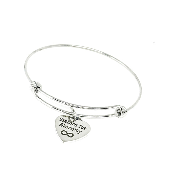 Sisters For Eternity Bracelet Stainless Steel Heart Charm Adjustable Bangle Infinity Symbol Gift For Sister Best Friend Forever Jewelry