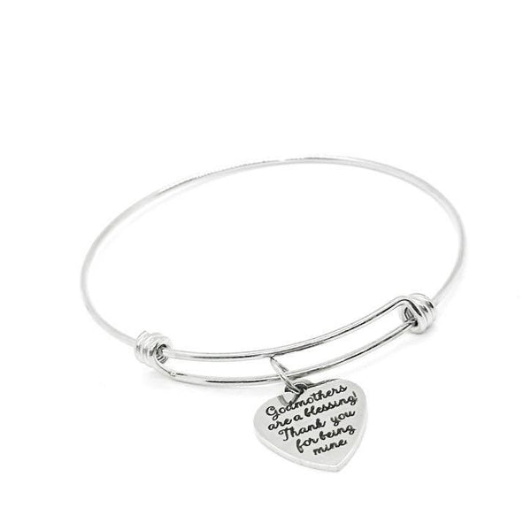 Godmother Charm Bracelet Stainless Steel Heart Thank You Gift For Godmother Baptism Jewelry Godmothers Are A Blessing Adjustable Bangle