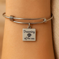 Dreaming Of The Sea Stainless Steel Bracelet 19mm Square Charm Adjustable Bangle Beach Jewelry Ocean Lover Gift With Seashell Design