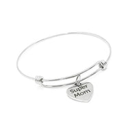Super Mom Stainless Steel Adjustable Bangle Bracelet With Heart Charm Mother’s Day Birthday Gift For Mom From Daughter Or Son