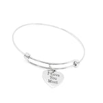 I Love You Most Stainless Steel Adjustable Bangle Bracelet With Heart Charm Romantic Jewelry Gift For Her Anniversary Valentines Day