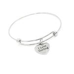 I Love Curling Stainless Steel Adjustable Bangle Bracelet With Heart Charm Sports Jewelry Gift For Curling Player Or Fan