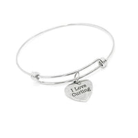 I Love Curling Stainless Steel Adjustable Bangle Bracelet With Heart Charm Sports Jewelry Gift For Curling Player Or Fan