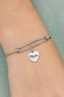 Elegant Stainless Steel Mom Heart Charm Bangle Bracelet Adjustable Jewelry Gift for Mothers Day Birthday or Special Occasion